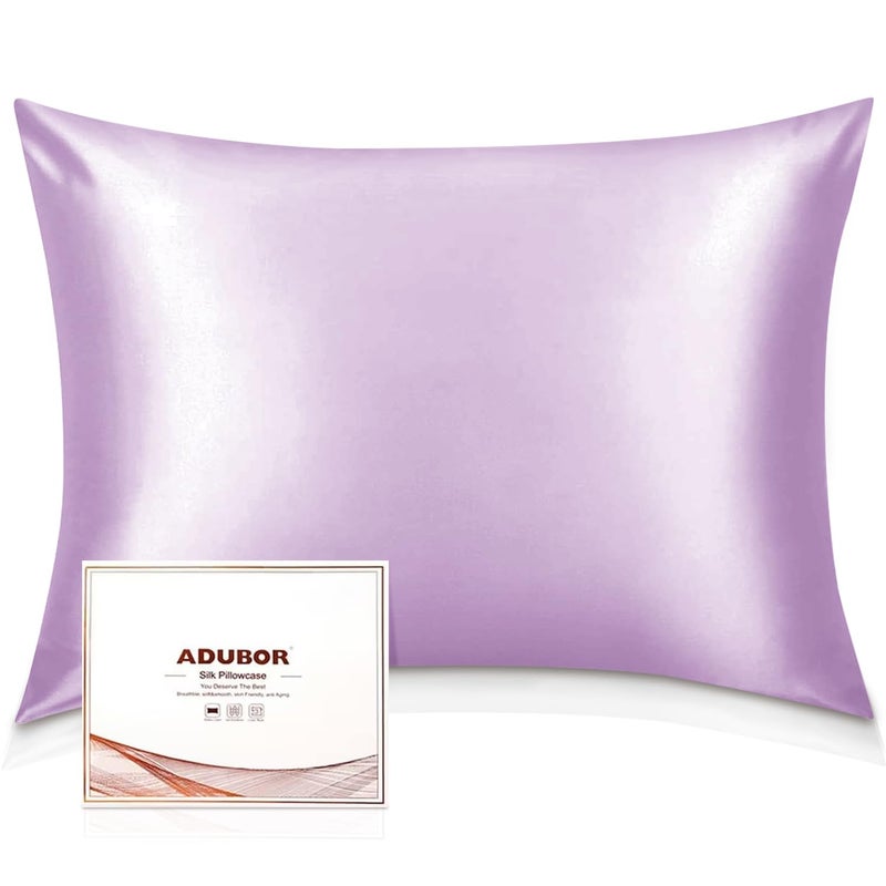 Adubor 100% Mulberry Silk Pillowcase for Hair and Skin with Hidden Zipper, Both Side 23 Momme Silk, 900 Thread Count(20x26 inches, Standard Size, Light Purple, 1pc) - Image 1